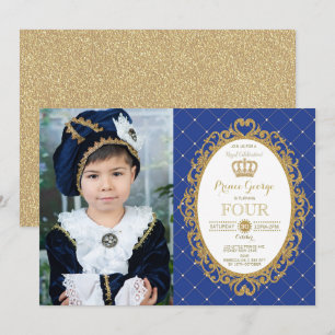 Invitación El príncipe de moda Birthday Royal Blue Gold Fiest