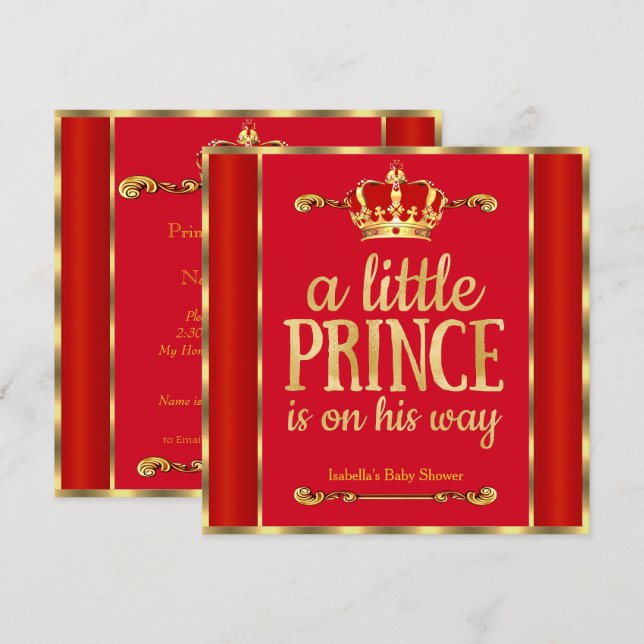 Invitación El Príncipe de Oro Rojo Real va camino a Baby Show (Anverso / Reverso)