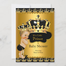 Invitación El príncipe real Baby Shower Black Gold Blona