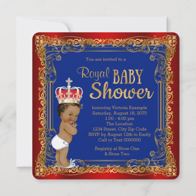 Invitación El príncipe real de la etnia Baby Shower (Reverso)