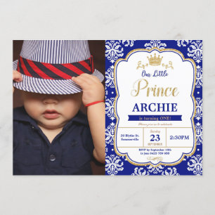 Invitación El Principito 1er Cumpleaños Real Azul Damasco Fot