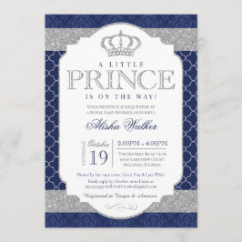Invitación El Principito Real Baby Shower azul y plateado
