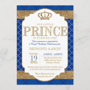 Invitación El Principito Real de Oro Azul Cumpleaños o Ducha
