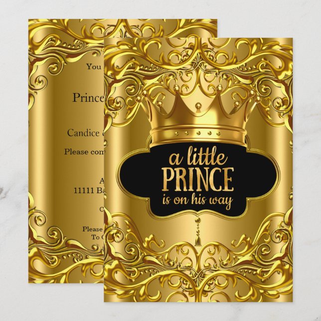 Invitación El Principito se dirige a Baby Shower Golden (Anverso / Reverso)