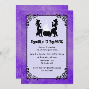 Invitación El problema de la bruja morada de Halloween se est