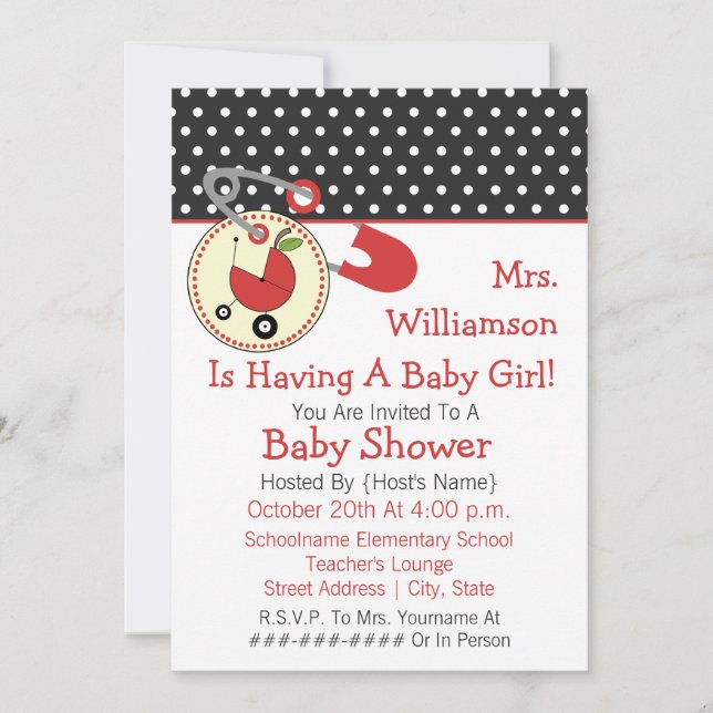 Invitación El profesor Baby Shower invita - rojo y negro (Anverso)