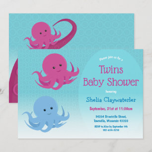 Invitación El pulpo lindo animal Twin Baby Shower