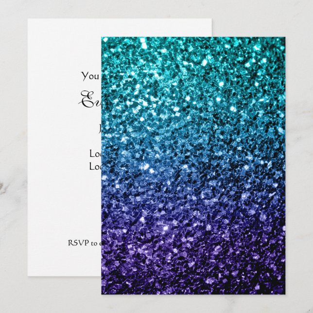 Invitación El purpurina azul de Aqua Ombre brilla Personaliza (Anverso / Reverso)