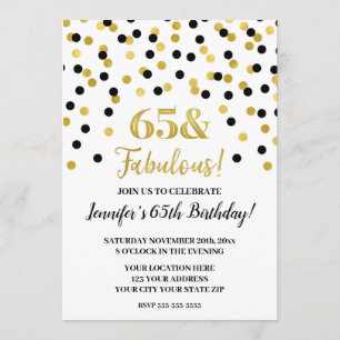 Invitación El Purpurina de oro negro Confetti 65 y fabuloso