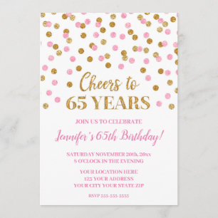 Invitación El Purpurina de oro rosado, Confetti, vitorea a 65