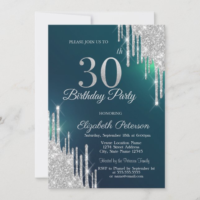Invitación El Purpurina de Plata degrada el 30° cumpleaños ve (Anverso)