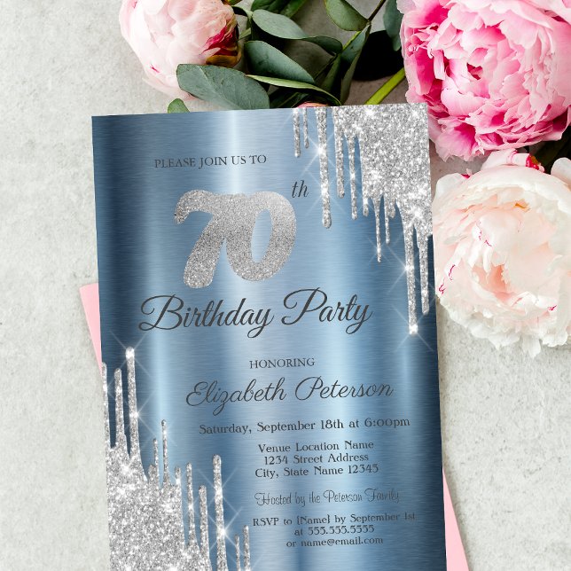 Invitación El Purpurina de Plata desliza el 70 cumpleaños del (Subido por el creador)