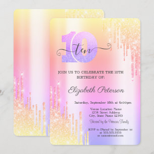Invitación El Purpurina Guay Ombre degrada el décimo cumpleañ