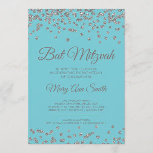 Invitación El Purpurina plateado de Bat Mitzvah Confetti Robi