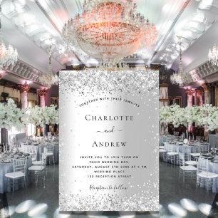 Invitación El purpurina plateado enciende la elegante boda