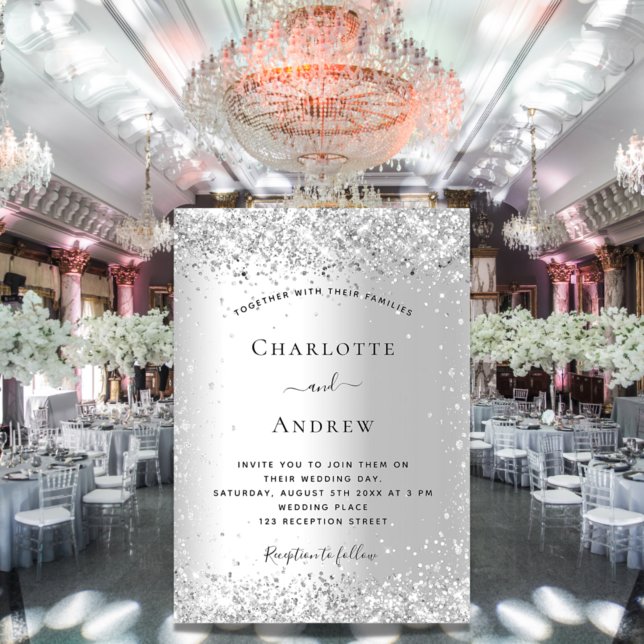 Invitación El purpurina plateado enciende la elegante boda (Subido por el creador)