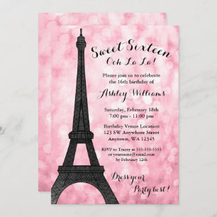 Invitación El purpurina rosado de París Bokeh enciende el