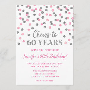 Invitación El Purpurina rosado de plata celebra 60 años