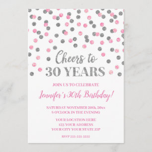 Invitación El Purpurina rosado de Plata, Confetti, vitorea a 