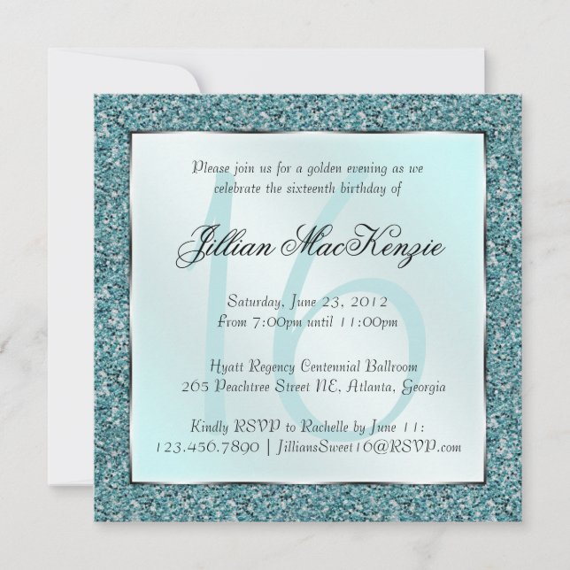 Invitación El purpurina verde azulado chispeante elegante del (Anverso)
