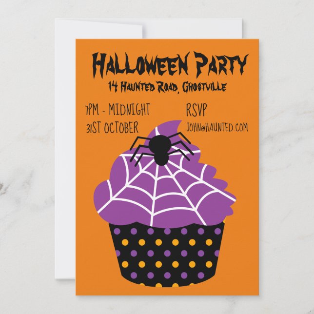 Invitación El quequito de la fiesta de Halloween negro y nara (Anverso)