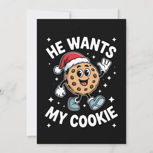 Invitación Él Quiere Mi Gorro De Santa De Navidad Galleta Pos (Anverso)