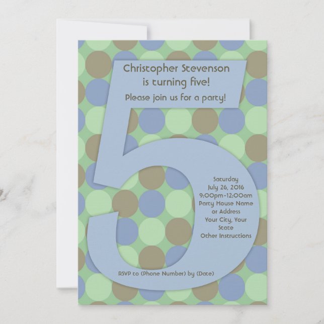 Invitación El quinto cumpleaños del niño es el Big Number 5 (Anverso)