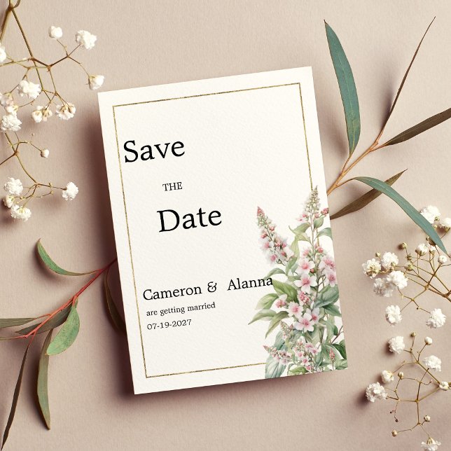 Invitación El ramo de flores de menta rosa botánico Save the  (Botanical pink mint flower bouquet Save the Date)