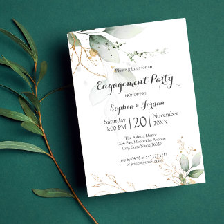 Invitación El Relieve metalizado dorado floral verde deja al