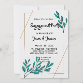 Invitación El Relieve metalizado dorado floral verde deja com