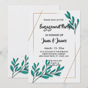 Invitación El Relieve metalizado dorado floral verde deja com