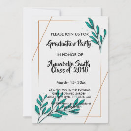 Invitación El Relieve metalizado dorado floral verde deja la 