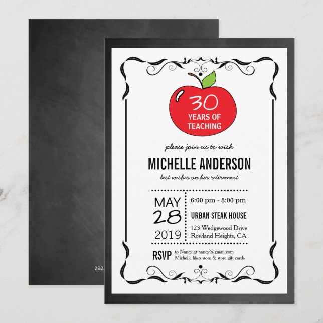Invitación El retiro rojo del profesor de la pizarra de Apple (Anverso / Reverso)