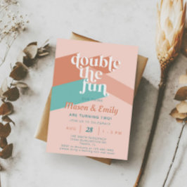 Invitación El retro boho duplica los gemelos divertidos cumpl