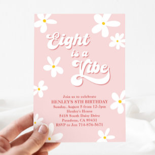Invitación El Retro Rosa Daisy Eight Es Un Cumpleaños Vibe