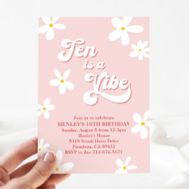 Invitación El Retro Rosa Daisy Ten Es Un Cumpleaños Vibrante