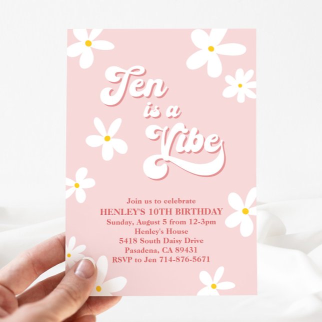 Invitación El Retro Rosa Daisy Ten Es Un Cumpleaños Vibrante (Subido por el creador)