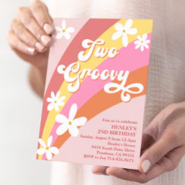 Invitación El retro rosado de dos Groovy disipara el cumpleañ