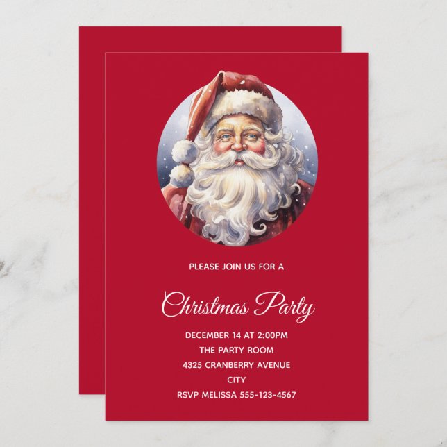 Invitación El retro Santa Claus en un Navidad Gorra rojo (Anverso / Reverso)