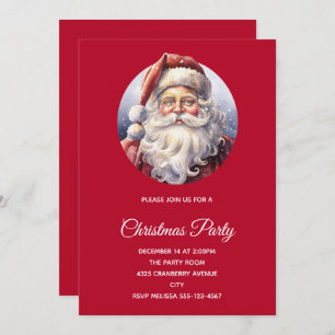 Invitación El retro Santa Claus en un Navidad Gorra rojo