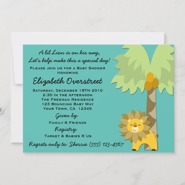 Invitación El rey de la jungla, niño Verde azulado de león Ba (Anverso)