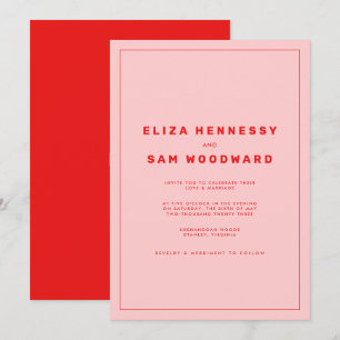 Invitación El rojo brillante y el rosa Wes Anderson inspiran 