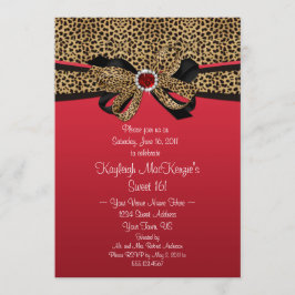 Invitación El rojo del estampado leopardo Jewels el dulce 16