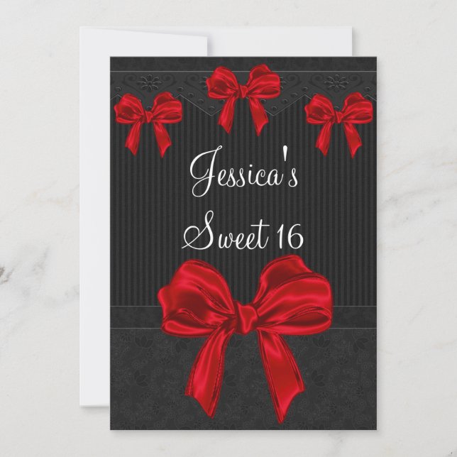 Invitación El rojo gris negro de las flores del dulce 16 (Anverso)