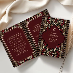 Invitación El rojo marrón negro es todo en un Boda sij