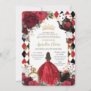 Invitación El rojo quinceañero roza una Alicia floral en el p