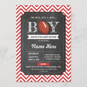 Invitación El rojo rojo del rugbi de Baby Shower del muchacho