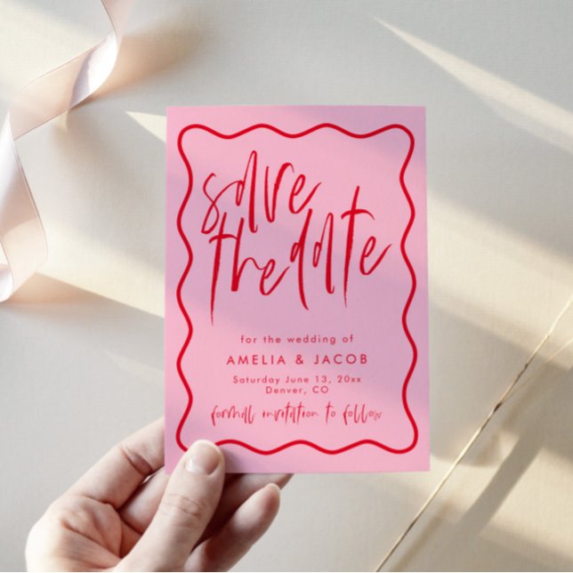 Invitación El Rojo Y El Rosado Modernos Negrita Salvan La Fec (Subido por el creador)