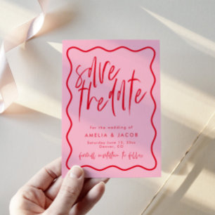 Invitación El Rojo Y El Rosado Modernos Negrita Salvan La Fec