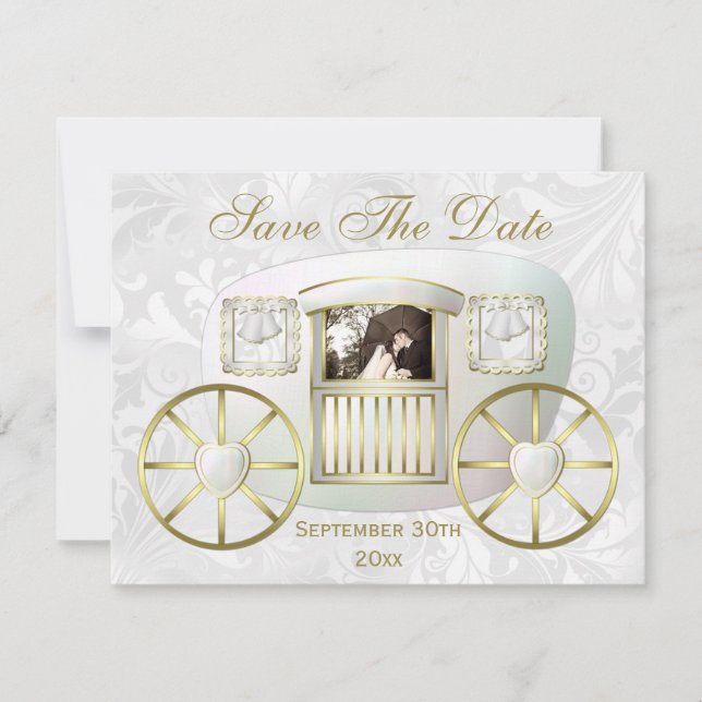 Invitación El romántico Boda de fotografía Carriage Save the  (Anverso)